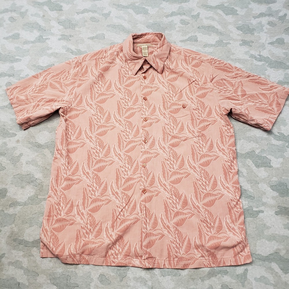 Kona Kai Shirt Mens Large Pink Silk Blend Tropical Short Sleeve Button Up